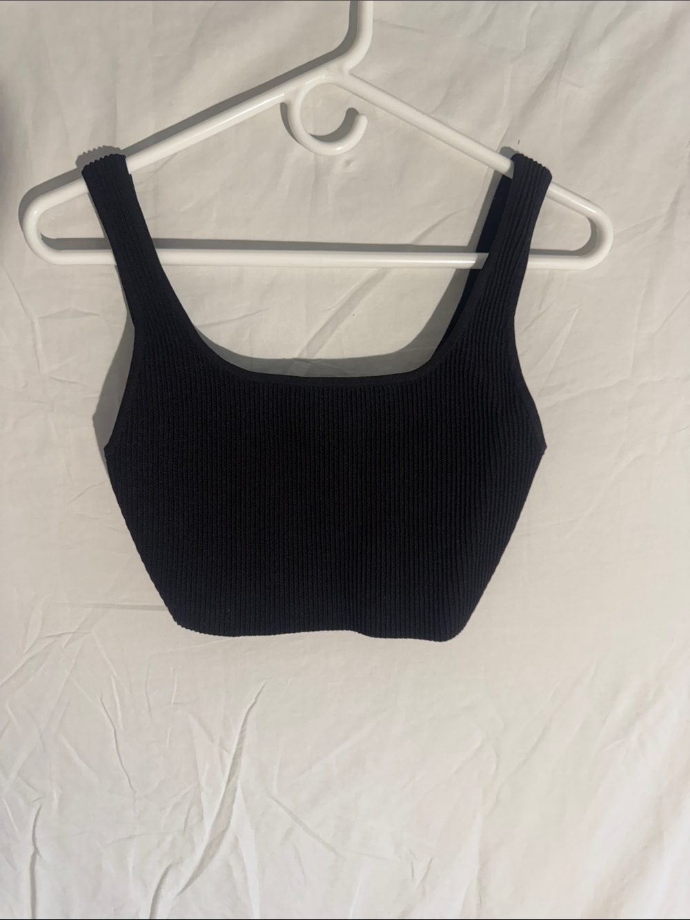 Babaton Black Ribbed Square-Neck Crop Top
